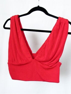 Women's Red Draped Deep-V Crop Top